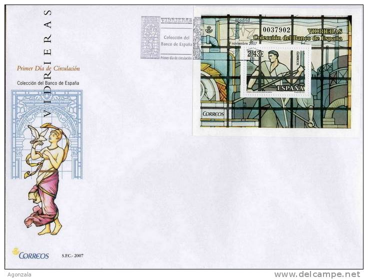 FDC ESPAGNE 2007 VITRAUX - TRAVAILLEURS - COLLECTION BANQUE D'ESPAGNE - Glasses & Stained-Glasses