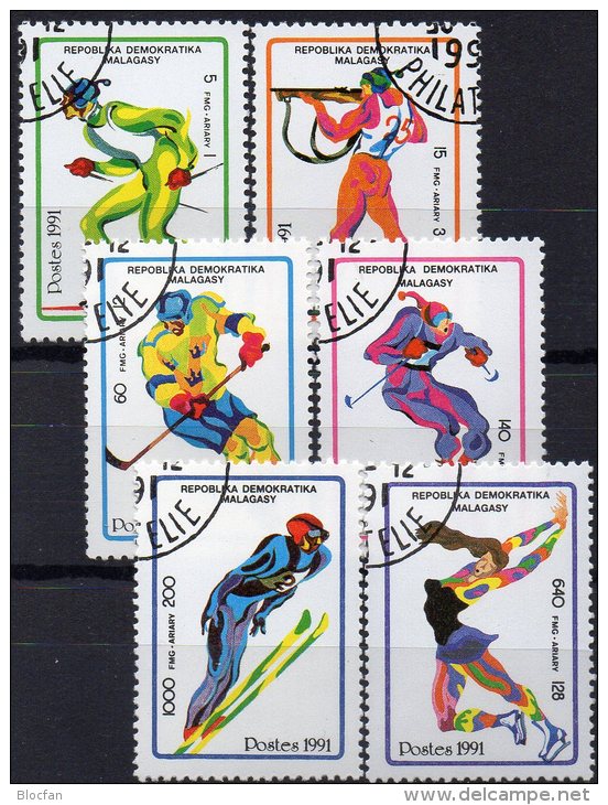 Winter-Olympia 1992 Albertville Madagaskar 1338-3 O 2€ Eishockey Skilauf Sprung Biathlon Eistanz Olympic Set Of Malagasy - Inverno