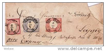 Brs208/ 3 Farben Mi. 3/4/5, Bürgstadt Sachsen-Stpl. 1872, Expressbrief - Storia Postale