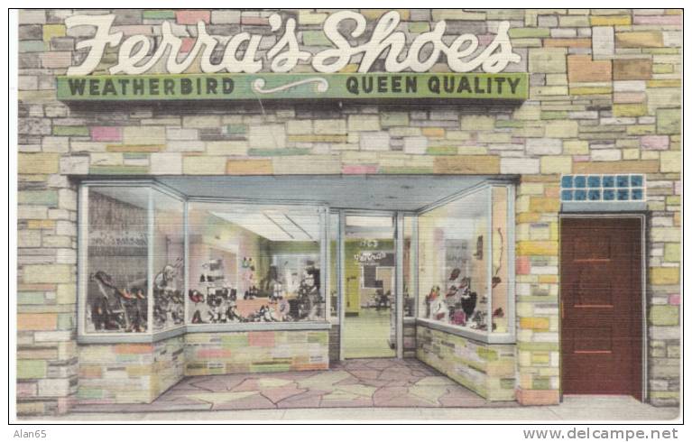 Ferra´s Shoes Store On Vintage Linen Postcard, Chicago Area Business, Women´s Fashion - Chicago