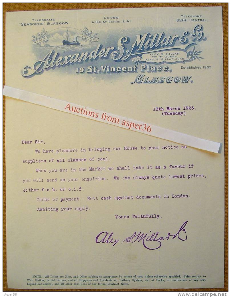 Lettre "Alexander S. Millar & Co, Glasgow 1923" - Regno Unito