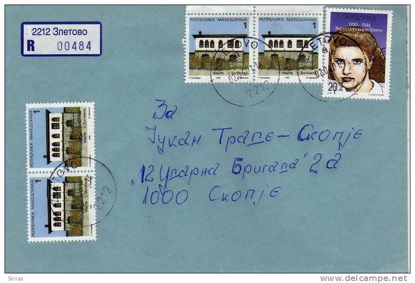 Macedonia / Registered Cover With Cancelation Zletovo + Definitives Old Houses + Europa Cept - 1996