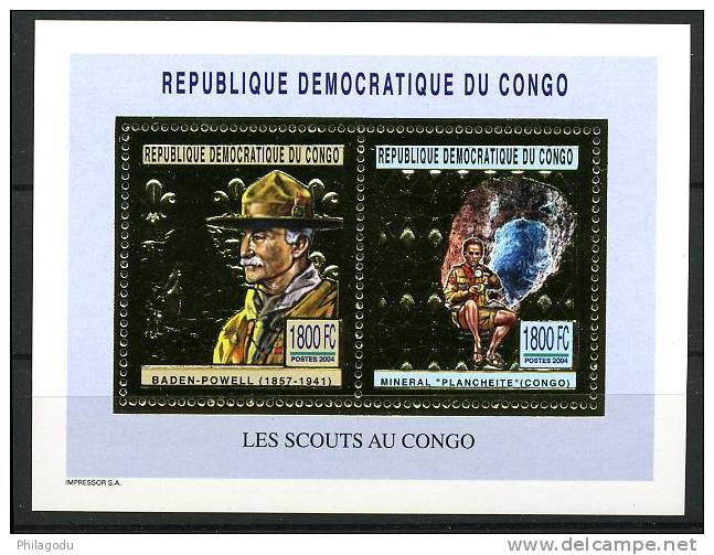 CONGO  Dec 2004 **  Paire BF Or Et Argent  ++ Scout Et Minéraux  ++   Baden Powell Et Plancheite 4 Val - Nuevos