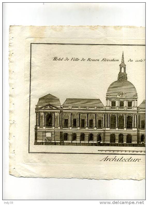 - HÔTEL DE VILLE DE ROUEN . ELEVATION DU CÔTE DE LA PLACE ROYALE . EAU FORTE DU XVIIIe S. - Architectuur