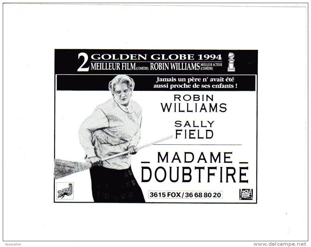 PAVE DE PRESSE - FILM MADAME DOUBFIRE AVEC ROBIN WILLIAMS - 2 GOLDEN GLOBE 1994 - Sonstige & Ohne Zuordnung