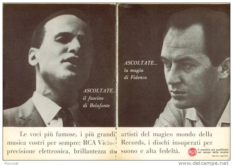 Pubblicita' RCA VICTOR RECORDS-Harry Belafonte+Nico Fidenco-1960' - Other & Unclassified