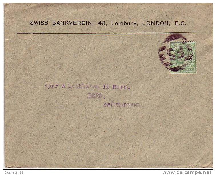 Lettre Avec Perfin : Swiss Bankverein, 43 Lothbury London, E.C. / Perforé "SBV" - Cartas & Documentos