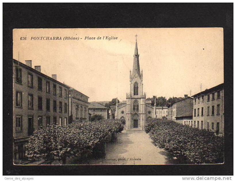 69 PONTCHARRA, Place De L'église, CPA éd.Delorme, 676, Dos Divisé Vierge, - Pontcharra-sur-Turdine