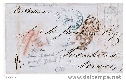 Nor002a/- NORWEGEN -  Vorphila 1855, London-Frederikstad über St.P.A. Hamburg, Deutschland - ...-1855 Prephilately