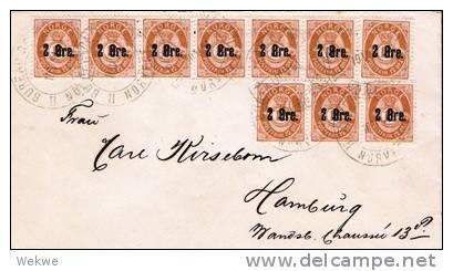 Nor078/- NORWEGEN -  2 Auf 12 Öre, 7-er Streifen + 3-er Streifen Nach Hamburg 1891 - Lettres & Documents