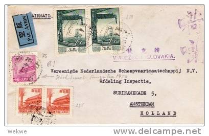 Ch-pr025/ CHINA - Amsterdam, Holland 1955  Via Slovakia Höchstwert Himmelstor 1950 (Brief, Cover, Letter, Lettre) - Lettres & Documents