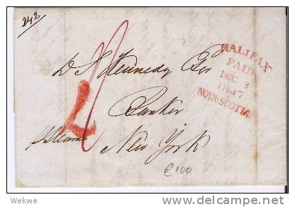 C-St002b/KANADA -    Cover, Halifax Paid  3 Dec. 1847, NY - Briefe U. Dokumente