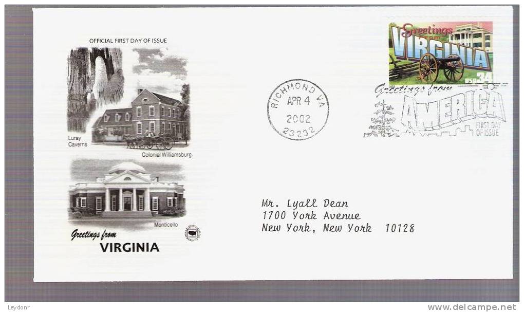 FDC Greetings From America Series - Virginia - Scott # 3606 - 2001-2010