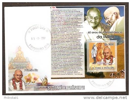 St. Thomas & Prince Is 2007 Mahatma Gandhi Buddha M/s FDC RARE - Mahatma Gandhi