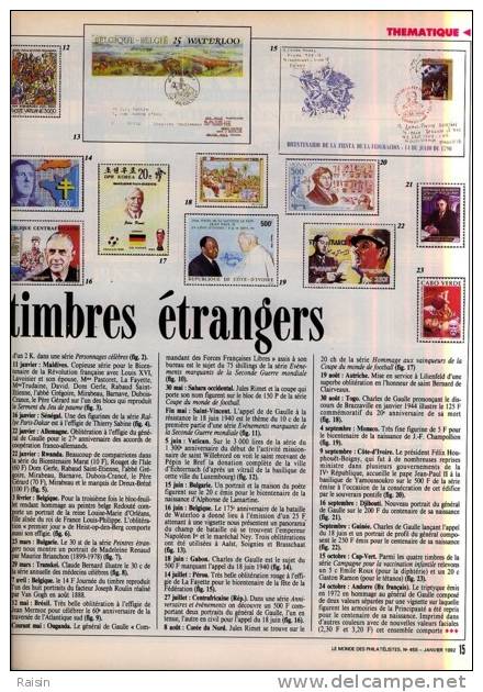 Le Monde Des Philatélistes N°459 Janv.1992 Les Français Sur Timbres étrangers L´Année Du Singe Iris Et Pétain TBE - Französisch (ab 1941)