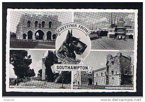 1958 Multiview Postcard With Scottie Dog Southampton Hampshire - Scarce Graphite Line Stamp Catalogue £8 + - Ref 253 - Southampton