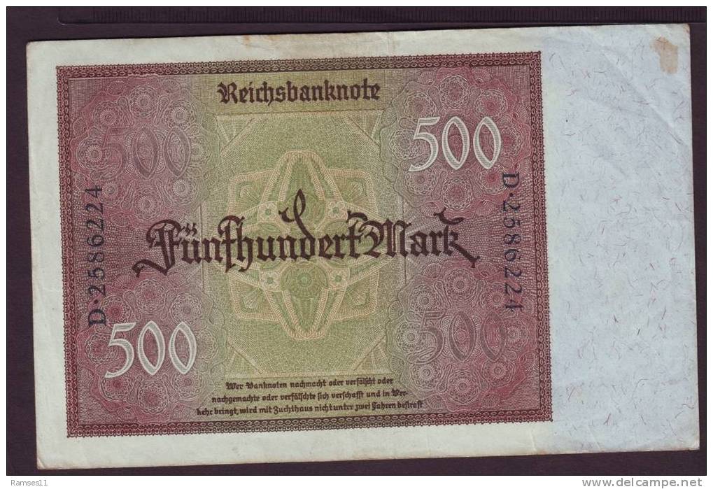 GERMANY - DEUTSCHES REICH -  500 Mark - 1922 - 500 Mark