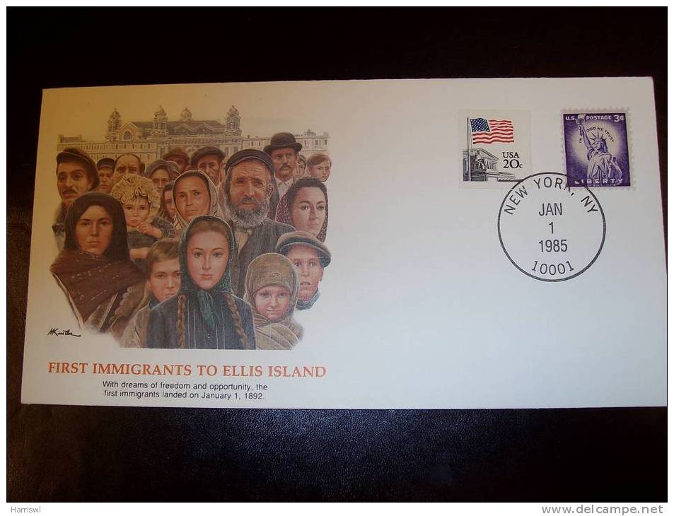 USA COVER FIRST IMMIGRANTS TO ELLIS ISLAND 1985 - Brieven En Documenten