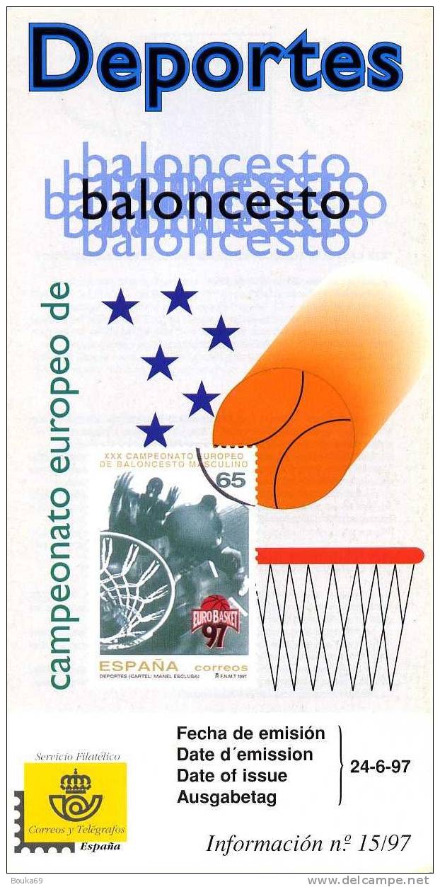 ESPAGNE 24.06.1997 FICHE D´EMISSION "XXX CHAMPIONNAT EUROPEEN DE BASKET-BALL" - Basket-ball