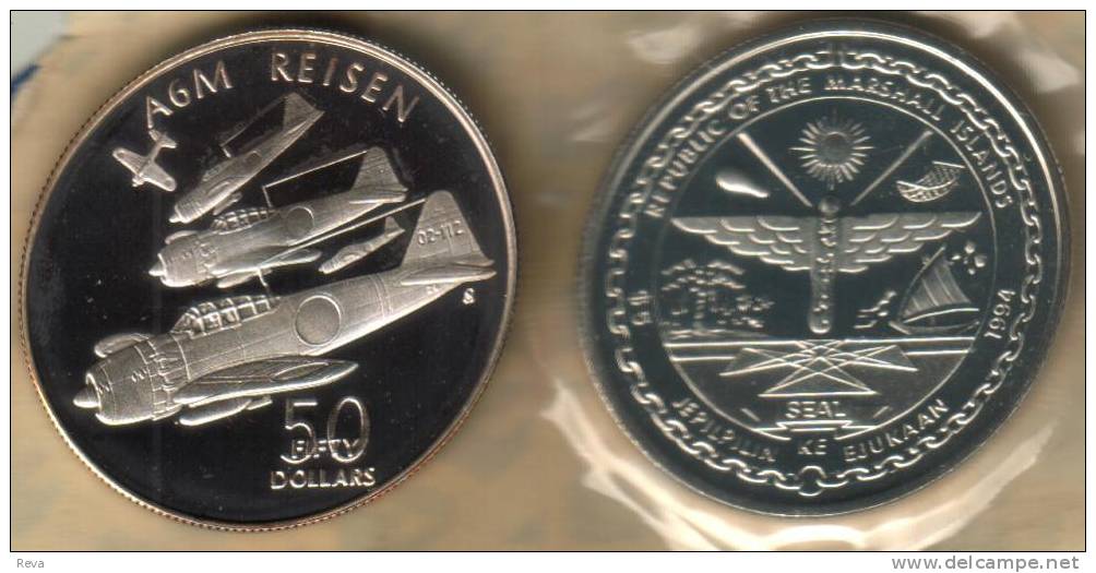 MARSHALL ISLANDS $50 ARMY WAR AIRFORCE AIRPLANE REISEN FRONT BOAT EMBLEM 1991 SCARCE KM48 READ DESCRIPTION CAREFULLY!!!