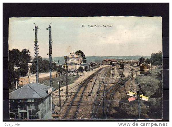 95 EPLUCHES (St Ouen Aumone) Gare, Intérieur, Voies, Colorisée, Ed Bourdier 47, 190? - Saint-Ouen-l'Aumône