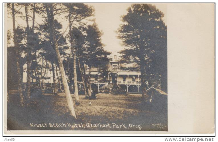 Gearhart Park Oregon, Kruse's Beach Hotel On Vintage Woodfield Real Photo Postcard, Seaside Oregon Postmark Cancel - Altri & Non Classificati