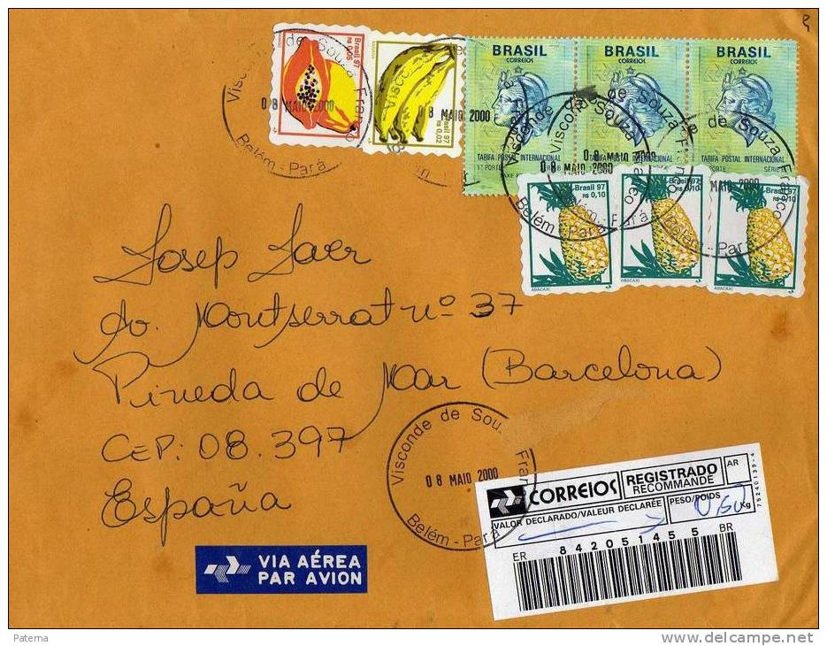 Carta,  Aérea Y Certificada Del Brasil A Barcelona 2000 - Lettres & Documents