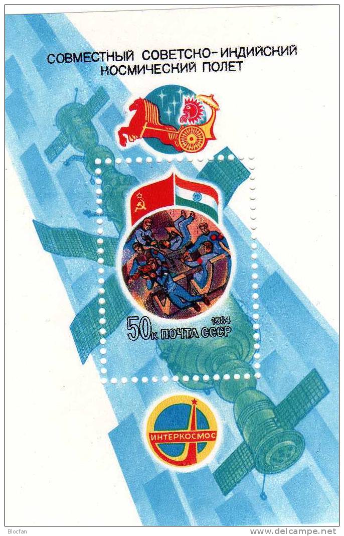 Gemeinsamer Interkosmos - Flug SU Und Indien Sowjetunion 5374 + Block 172 ** 2€ - Russie & URSS