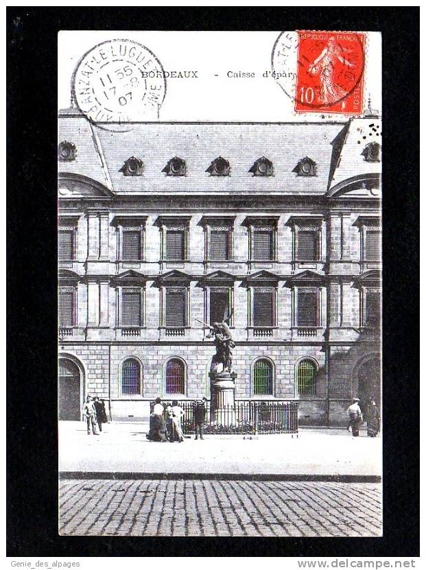 33 BORDEAUX, BANQUE, Caisse D'Epargne, Square, Statue, Voyagé En 1907, Bon état - Banken