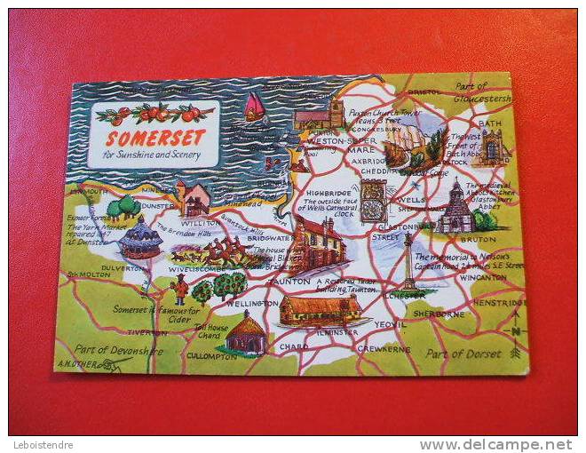 CPSM -1968- ANGLETERRE-SOMERSET FOR SUNSHINE AND SCENERY-SCENIDC MAP OF SOMERSET .CARTE EN BON ETAT. - Sonstige & Ohne Zuordnung