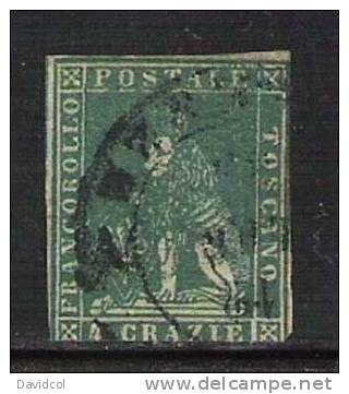 Q705.-.ITALIA / TUSCANY  .-  1851-52 .- SCOTT  # : 6  .- USED  .-  VALUE : US$ 110 / 80 EUROS - Toscane