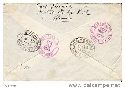 Vat057/ VATIKAN -  Kuvert Mit Hotel Roma, Einschreiben USA 1938, Mischfrankatur - Lettres & Documents