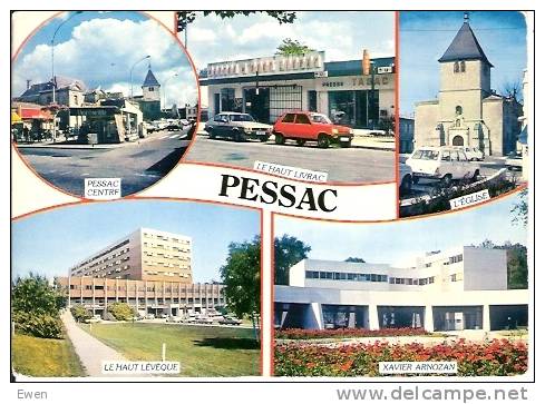 Pessac. Multivues. (Marché Haut Livrac, Centre, Eglise...) Voitures Années 80. - Pessac