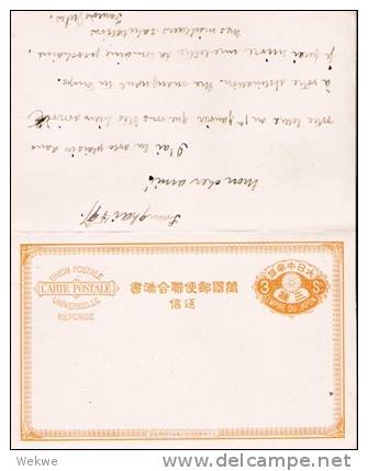 CHAP016/  CHINA - Jap. Doppelganzsache 3 Sn. Shanghai 1897 Nach Nagasaki (Brief, Cover, Letter, Lettre) - Covers & Documents
