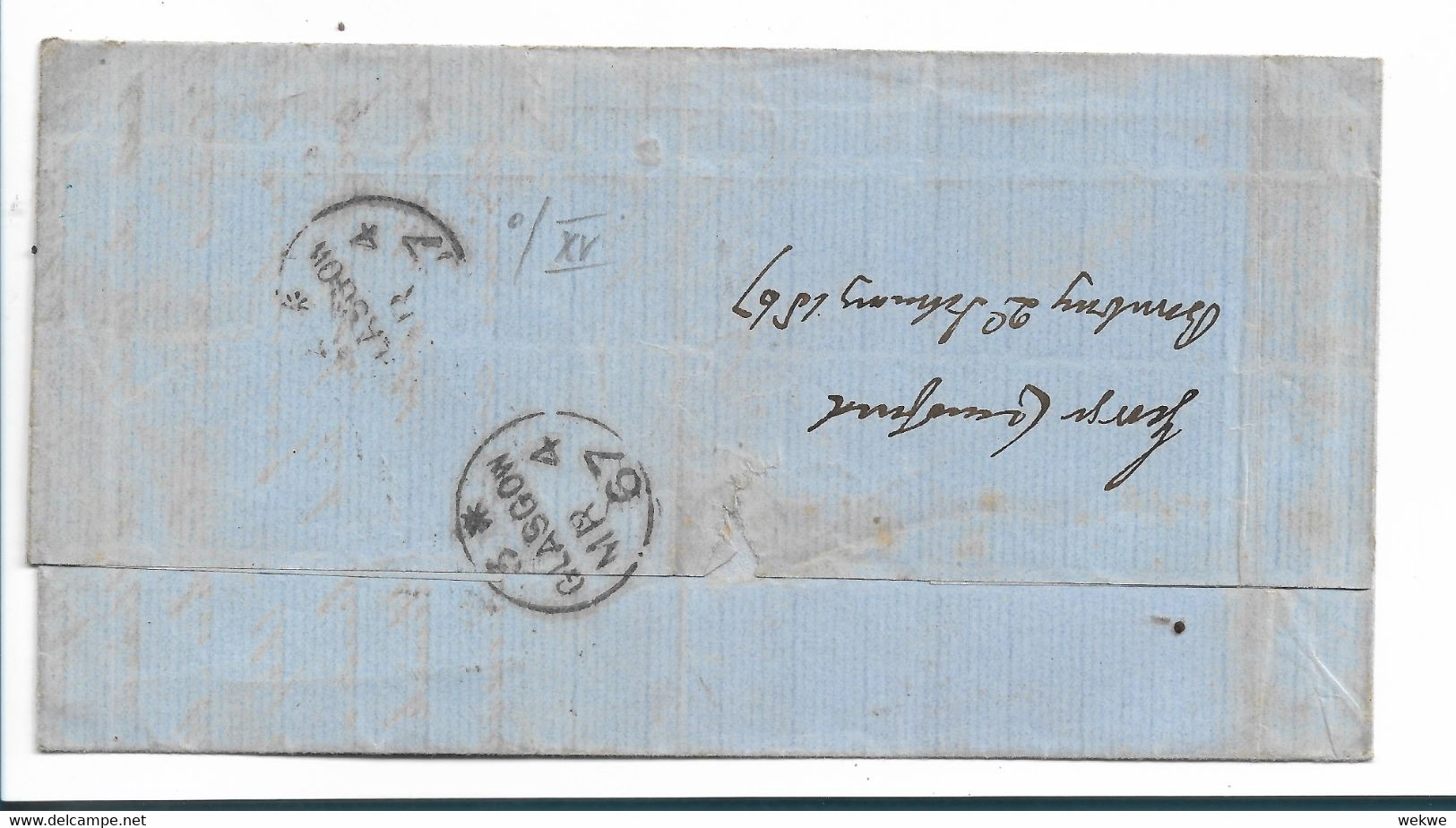 IB070/  INDIEN - Bombay, 3 Farben 1867, Tarif 6 Anas, 8 Pies Nach Schottland - 1858-79 Crown Colony