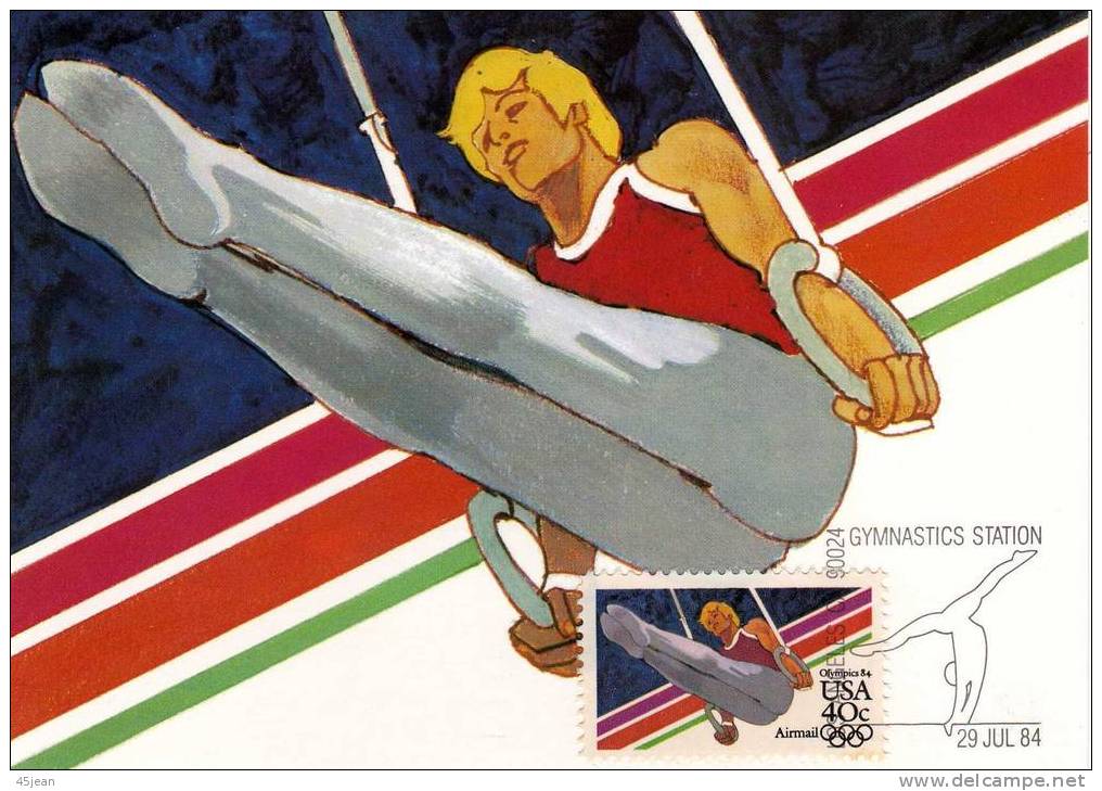 U.S.A: 1984  Carte Maximum JO De Los Angeles, La Gymnastique "les Anneaux", Oblitération Los Angeles CA - Gymnastics