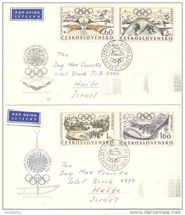 Grenoble Olympic Games Czechoslovakia / Ceskoslovensko/ CSSR-Israel 2 FDC Scott#1516-19 1968 - Hiver 1968: Grenoble