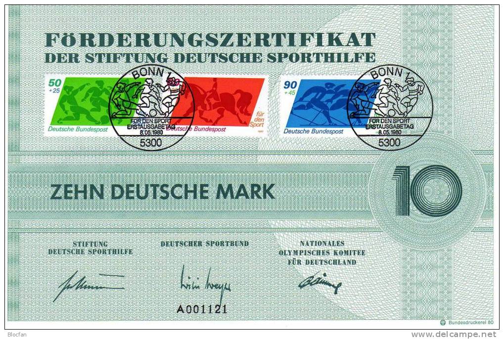 Sportzertifikat 1980 Sporthilfe Fussball Reiten Skilauf BRD **/o 1046/8+ Zf. 17 SST 22€ Soccer Setdocument From Germany - UEFA European Championship