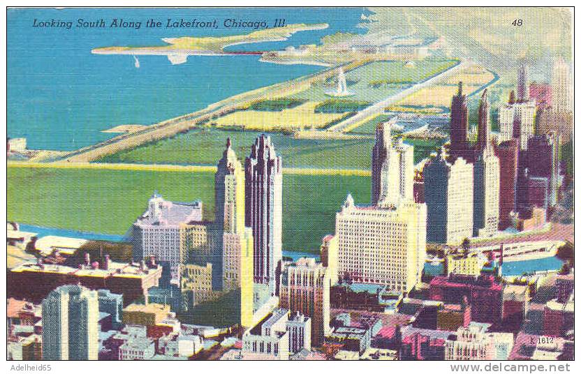 Looking South Along The Lakefront, Chicago IL. 1958 Bensenville Postmark - Chicago