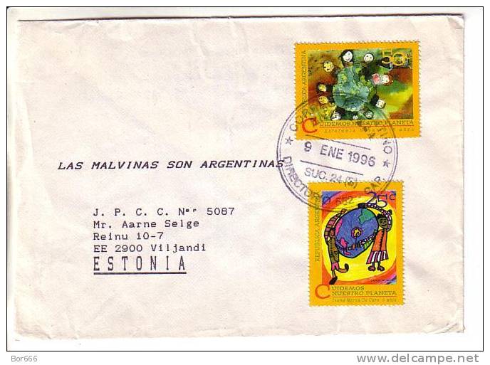 GOOD ARGENTINA Postal Cover To ESTONIA 1996 - Nice Stamped: Children; Penguins - Covers & Documents