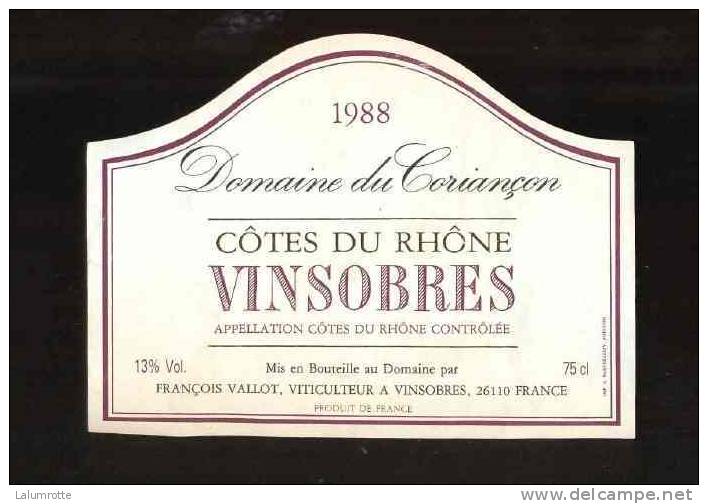 Étiquette. 39. Domaine Du Coriançon. Vinsobres. 1988. - Côtes Du Rhône