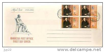 Jolie FDC Rhodésie (ex Zambie Act Zimbabwe) Obl CAD 15-07-1968 - Alfred Beit Diamantaire ( Or Diamant ) - Bloc 4 Tp - Lettres & Documents