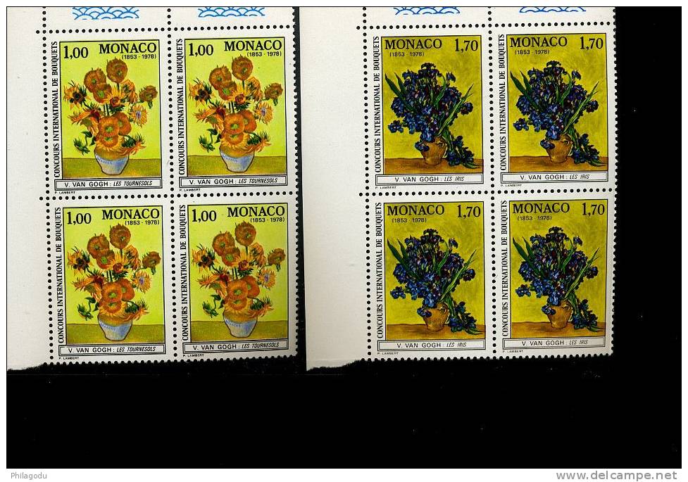 Van Gogh  Bouquets  Tournesols  ++  MONACO 1661/1662 Blocs De 4 **  Cote  38 &euro; - Impressionisme