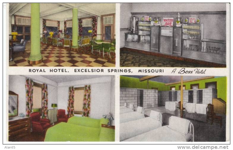 Excelsior Springs MO, Royal Hotel, Health Spa Mineral Springs Resort, Art Tone Linen Postcard. Water Bar - Sonstige & Ohne Zuordnung