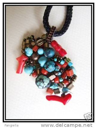 Collier Baroque Perles Corail Turquoise 45x55mm- 45cms - Volksschmuck