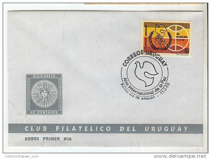 URUGUAY FDC COVER PEACE INTERNATIONAL YEAR BIRD DOVE - Duiven En Duifachtigen