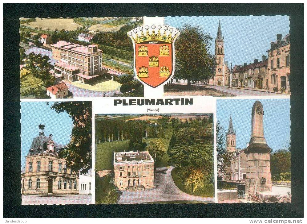 CPSM - Pleumartin ( Vienne 86) - Multivues Et Blason ( Vue Aérienne COMBIER CIM ) - Pleumartin