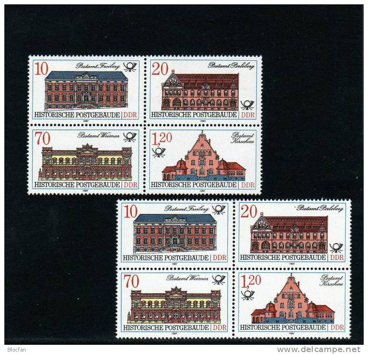 Abart Historische Post-Gebäude Offenes W In Weimar DDR 3069 I In 3067/0 ** 32€ Postamt 1986 Bloc Ms Se-tenant Bf Germany - Abarten Und Kuriositäten