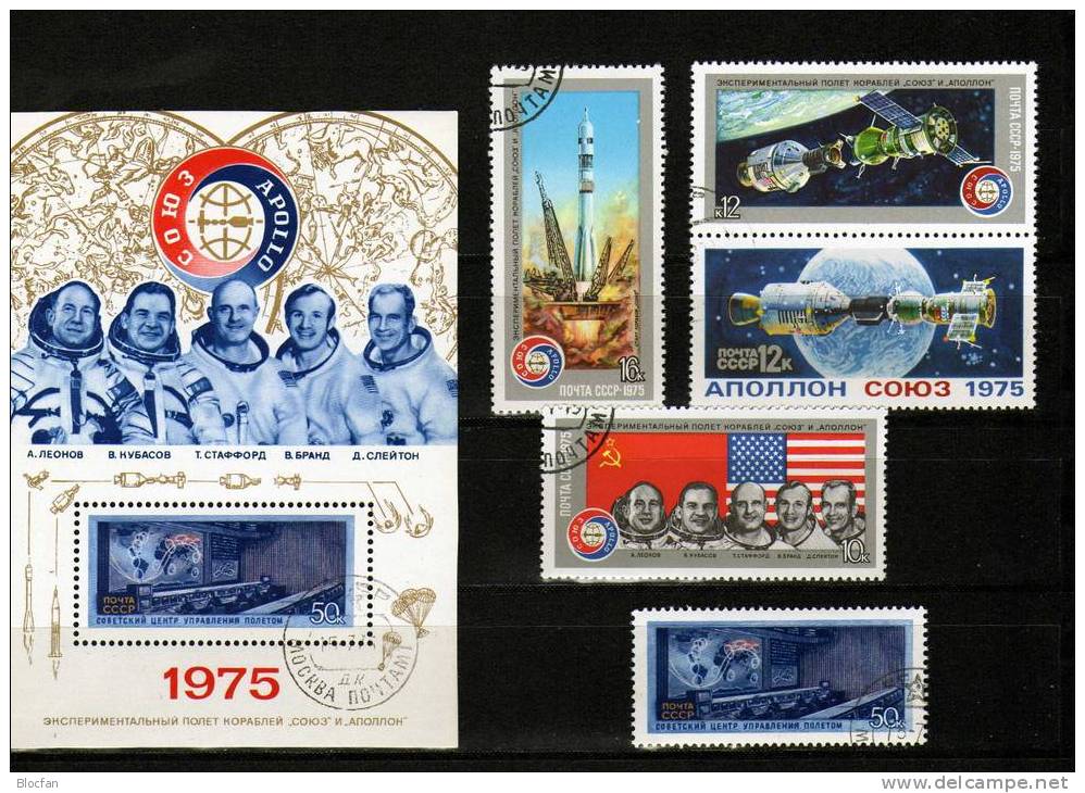 Block - Set Apollo / Sojus Raumfahrt 1975 UdSSR SU CCCP Bl.105, BM, 4371/4 + ZD O 3€ - Abarten & Kuriositäten