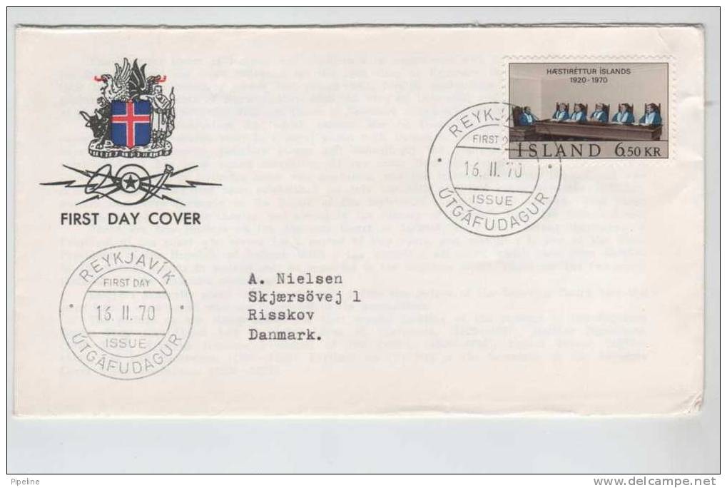 Iceland FDC 50 Years Anniversary The Supreme Court 16-2-1970 - FDC